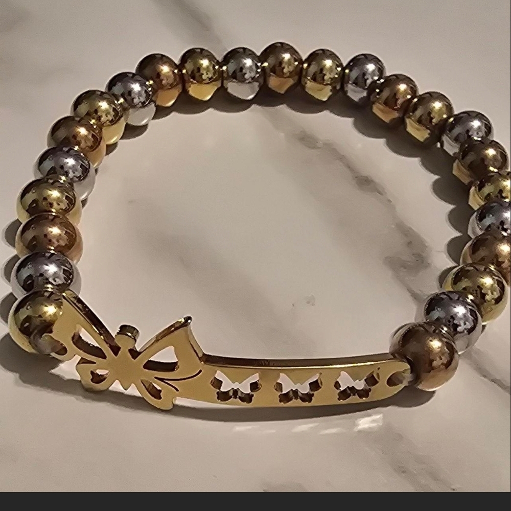Satinless Steel Tricolor Butterfly Bracelet